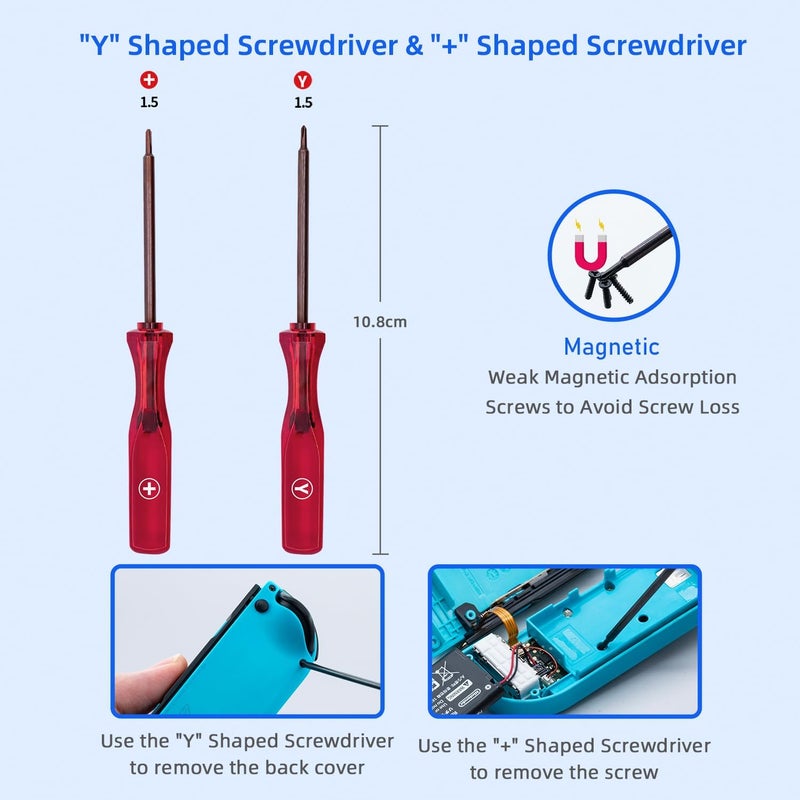 Wigearss Replacement Analog Joystick for Nintendo Switch, Switch OLED, Switch Lite, Joystick Repair Kit with Tools,+&Y-Screwdriver, Pry Tool, Tweezer Kit Fix Joy-Con Drift - Blue/Red - Image 4